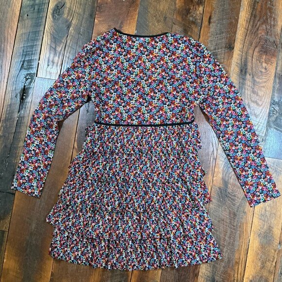 The Kooples Floral Tiered Ruffle Mini Dress US Size 6 Black Multicolor - Picture 10 of 10